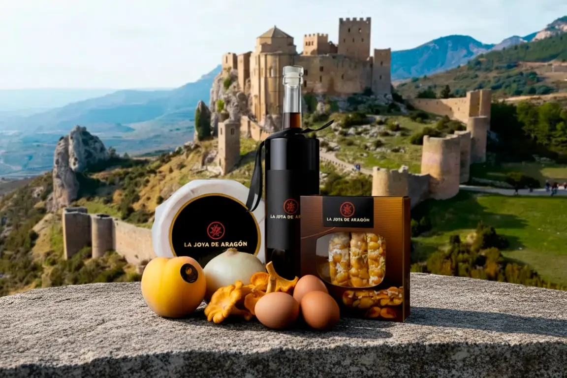 Selección de productos gourmet de Aragón con el Castillo de Loarre como fondo